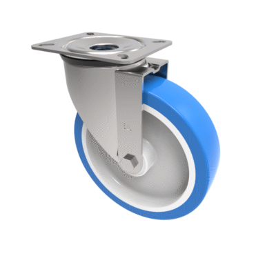 Soft Blue Polyurethane Nylon Plate Swivel Castor 200mm 700kg Load