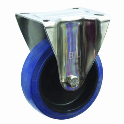 Blue Elastic Rubber 75ShoreA Plate Fixed Castor 160mm 300kg Load
