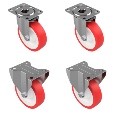 4 Pack Polyurethane Nylon Plate 125mm - Various Configurations - 2 x Swivel + 2 x Fixed