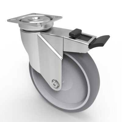 Rubber Swivel Castor Plate Brake 125mm 80kg